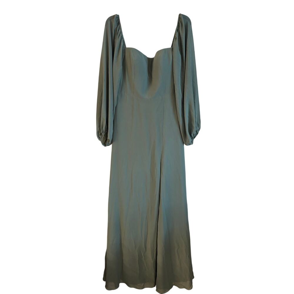 Jenny Yoo Collection Althea Long Sleeve Bridesmaid Dress Chiffon Eucalyptus 10